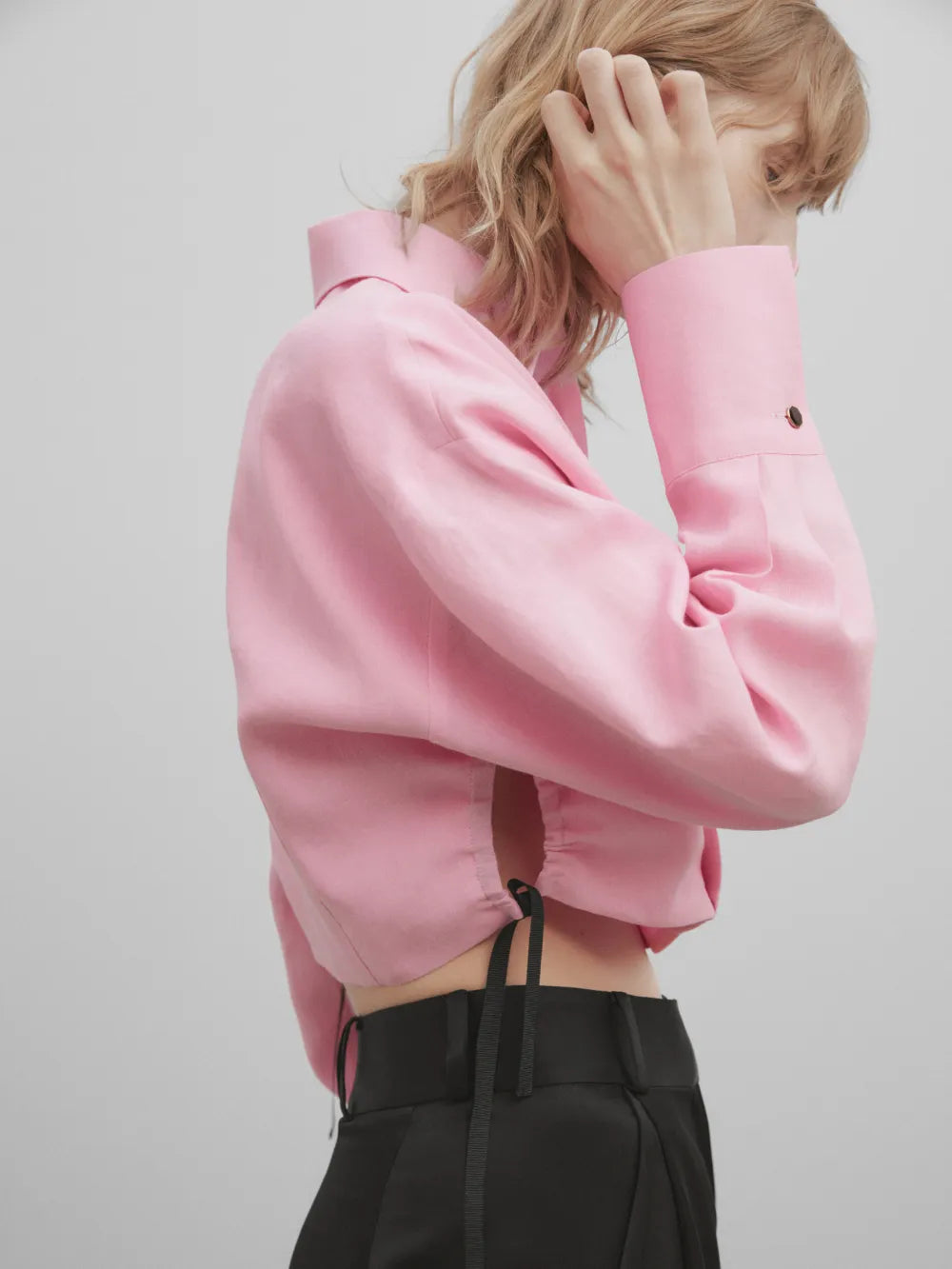 Camisa crop lino -Studio - ROSA