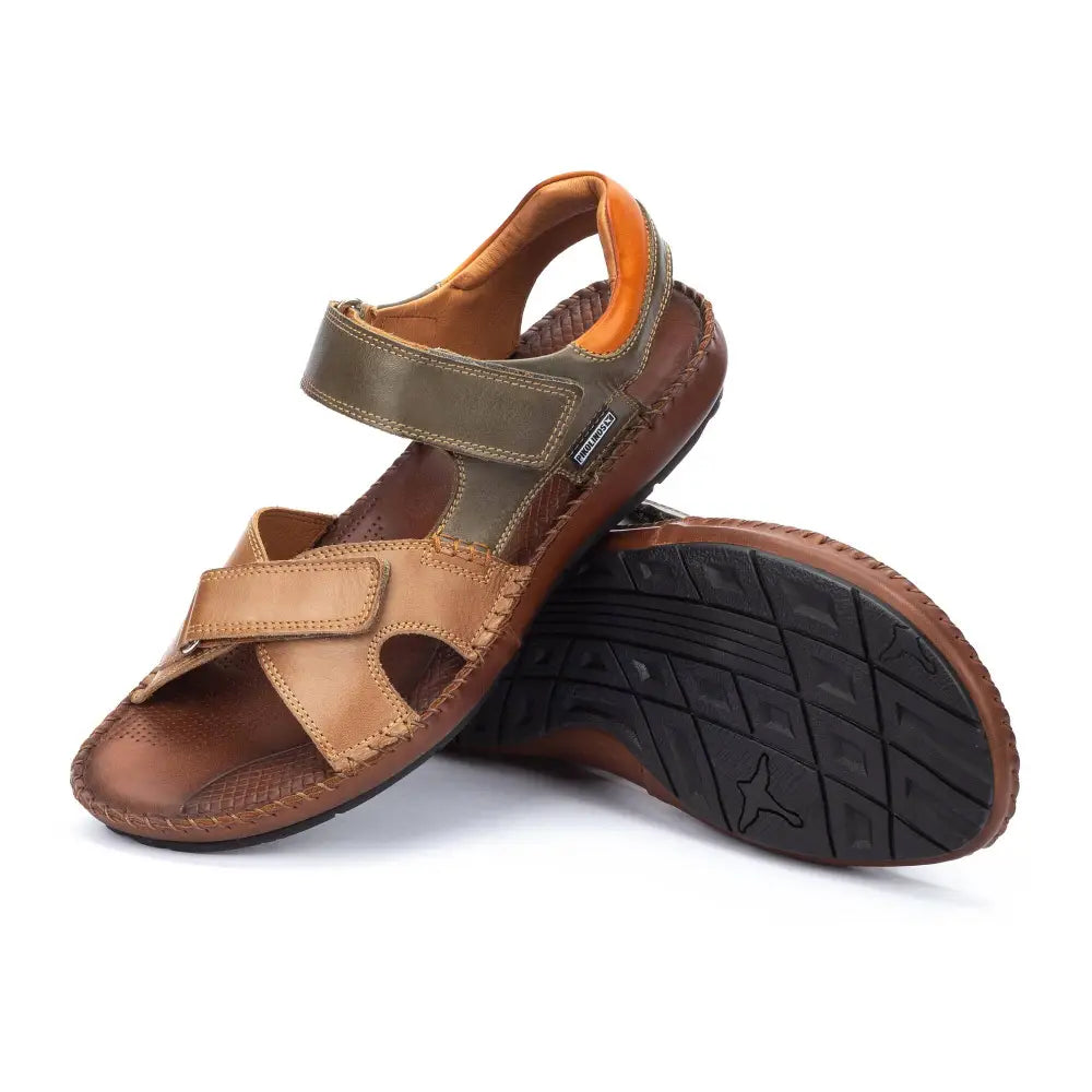 TARIFAMen's leather sandals with colored staps