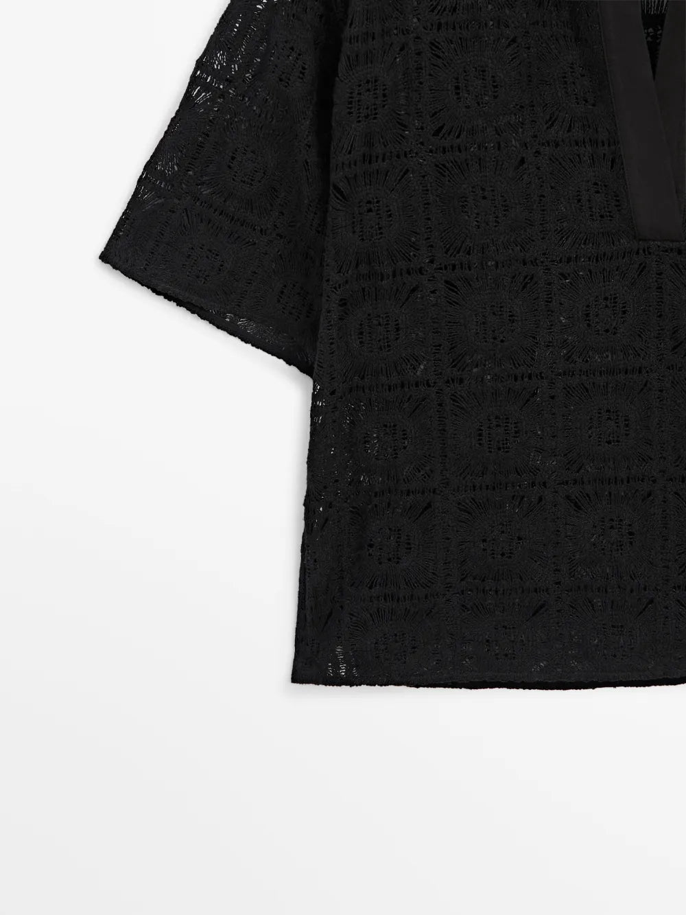 Camisa crochet bordado cuello polo