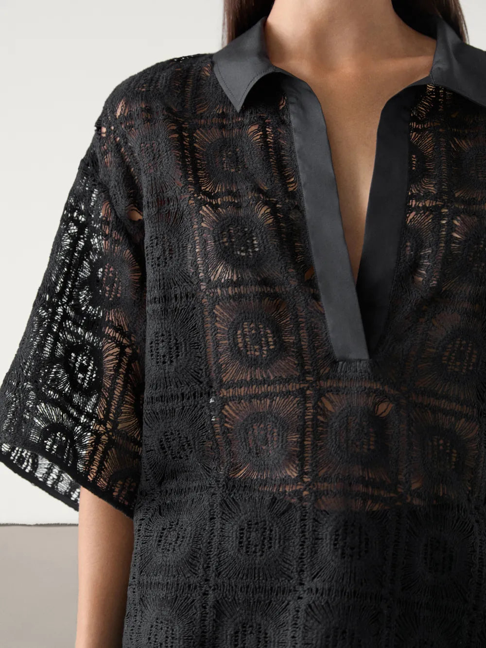 Camisa crochet bordado cuello polo