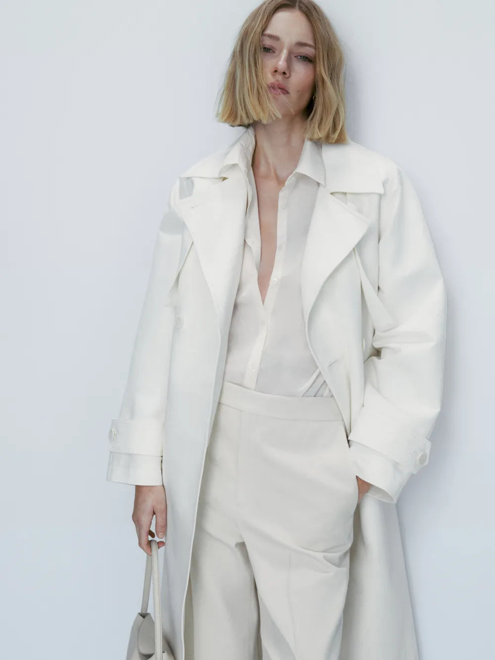 Chaqueta trench doble tejido - CRUDO