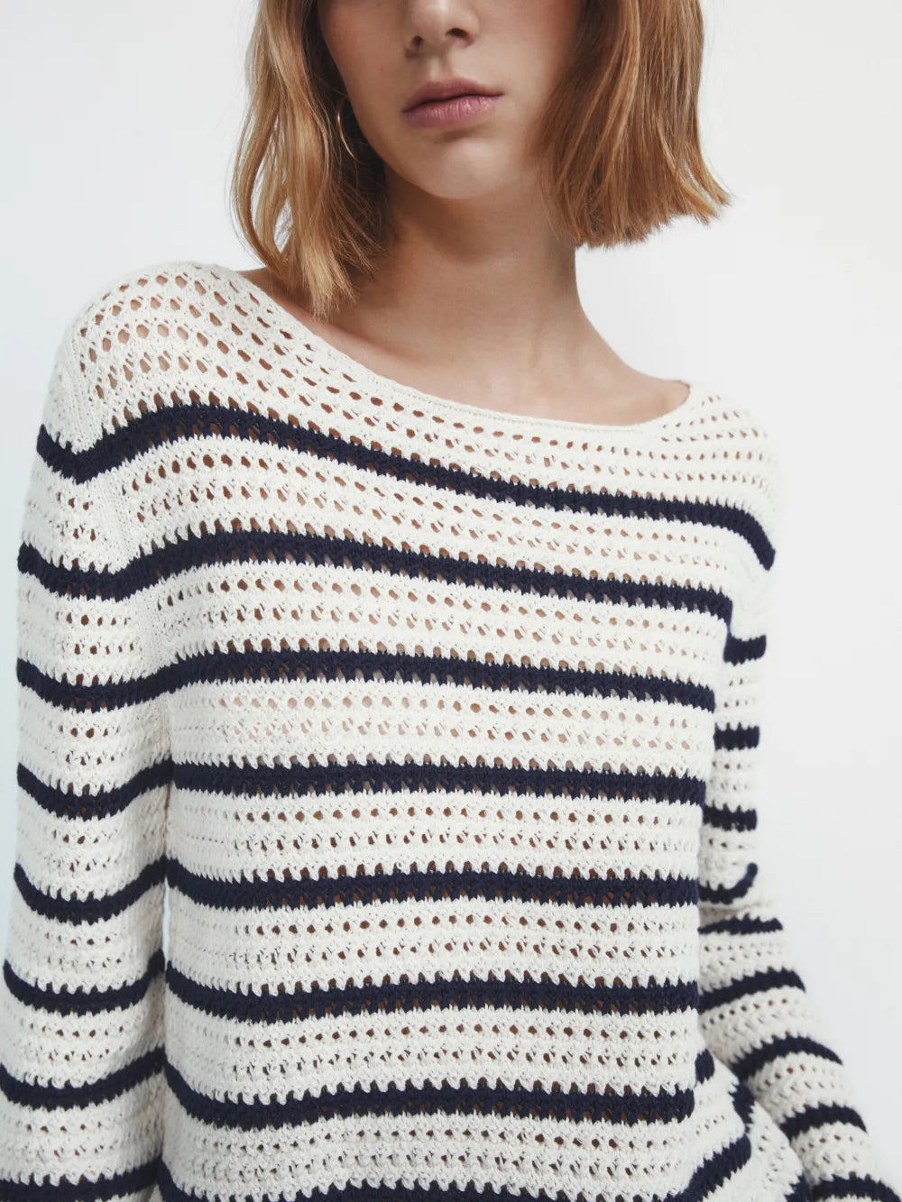Jersey punto crochet rayas - CRUDO