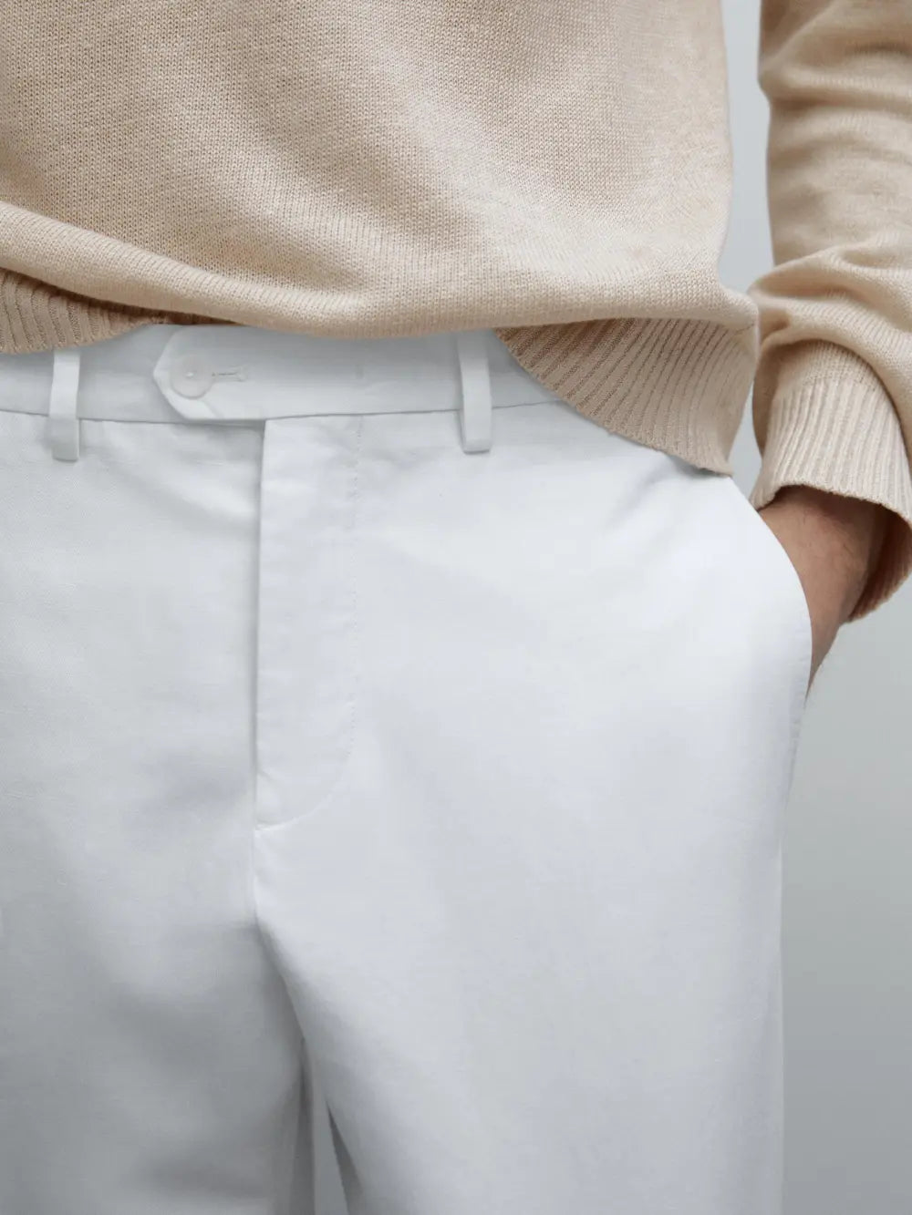 Tapered fit cotton linen trousers