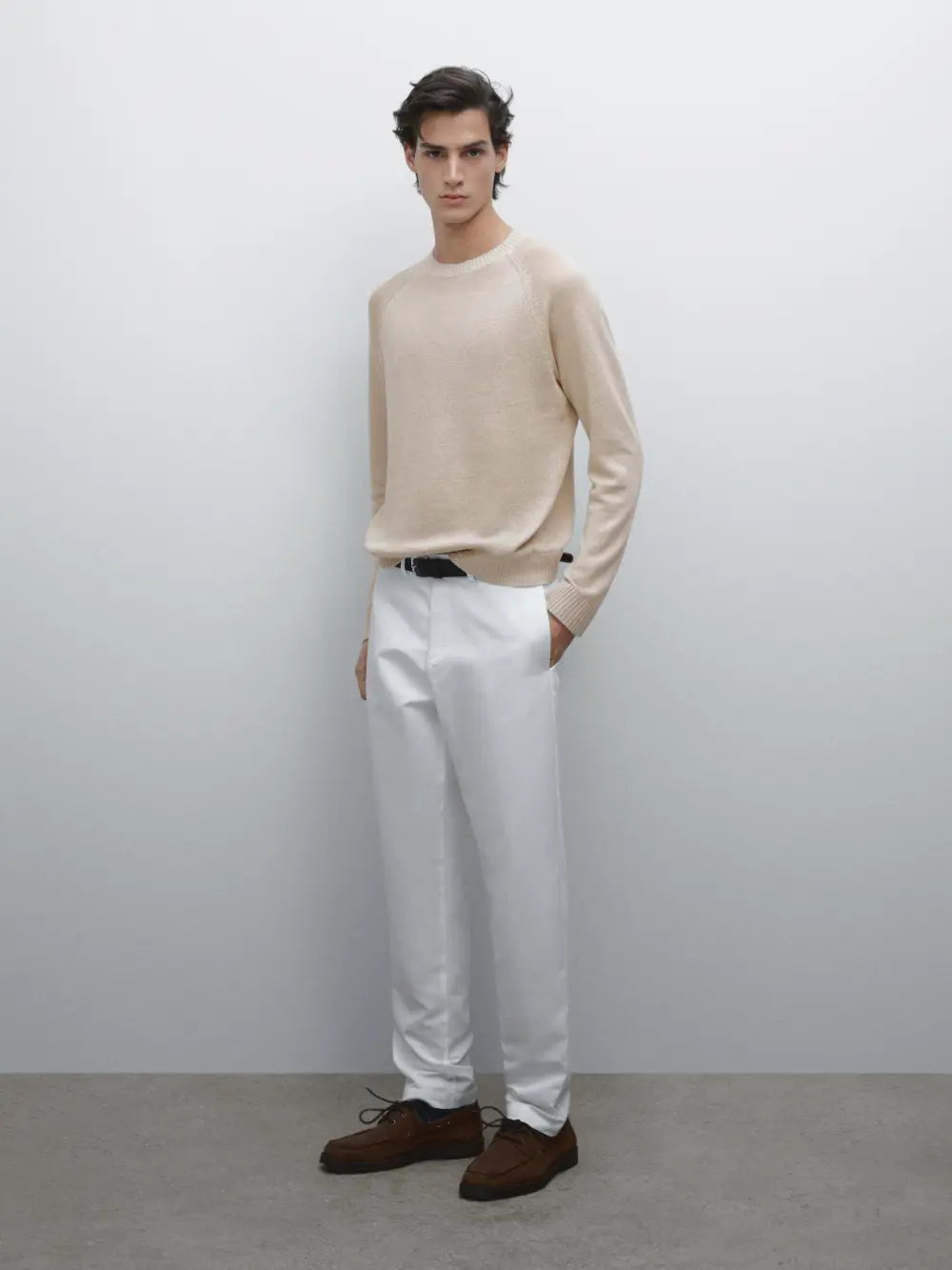 Tapered fit cotton linen trousers