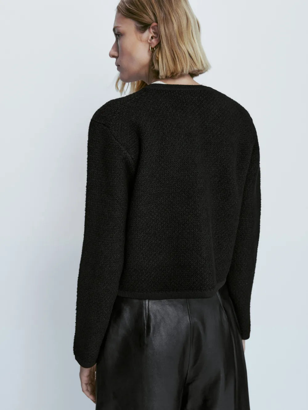 Cárdigan punto bouclé bolsillos - NEGRO
