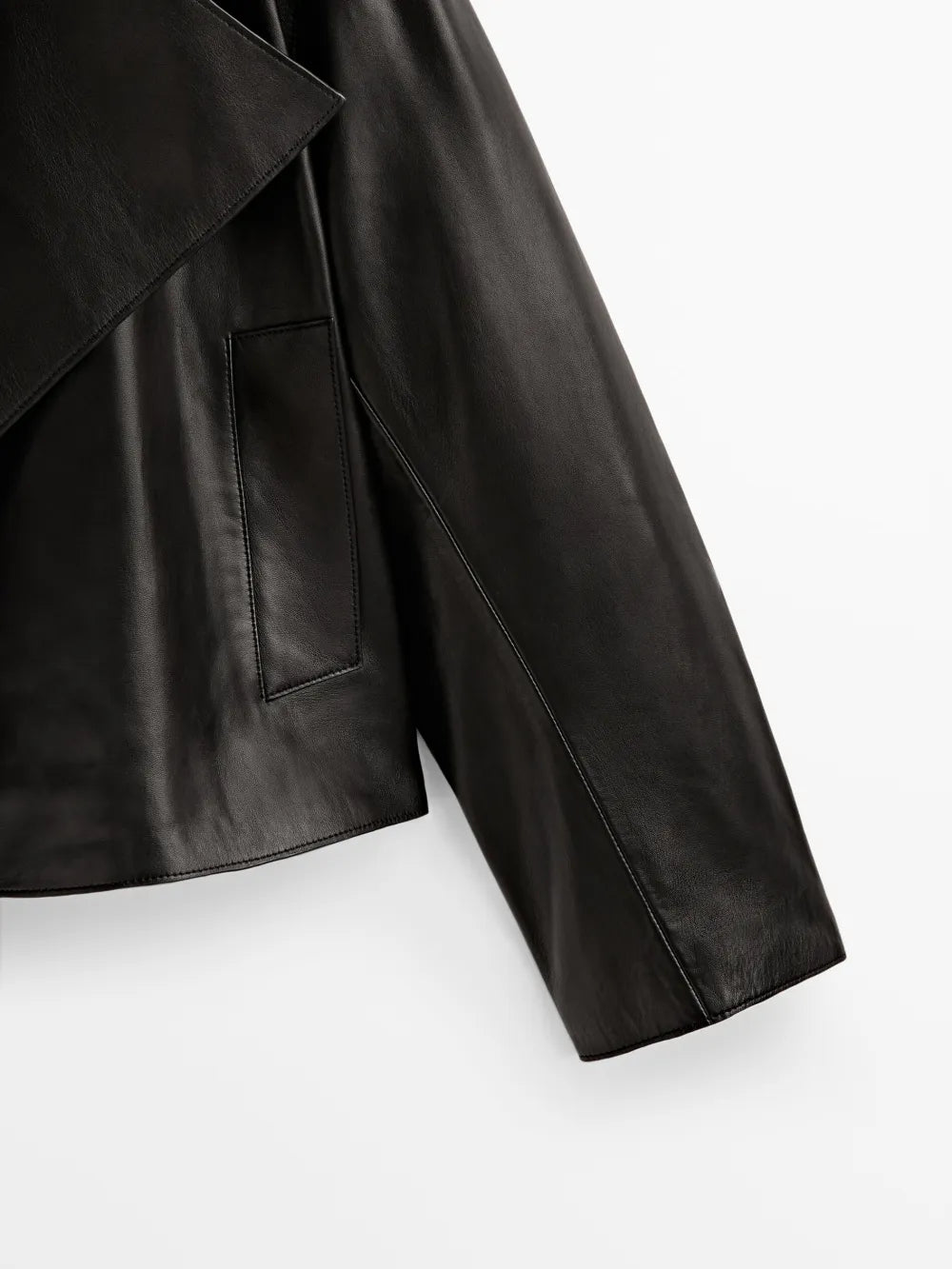 Cazadora piel napa maxi cuello - NEGRO
