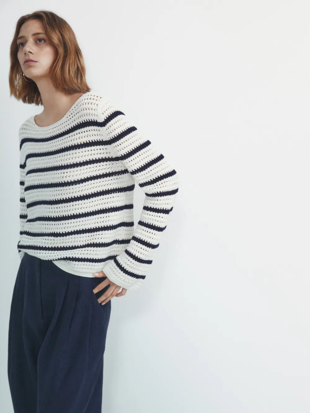 Jersey punto crochet rayas - CRUDO