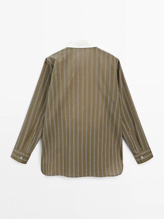 Cotton blend striped chest shirt