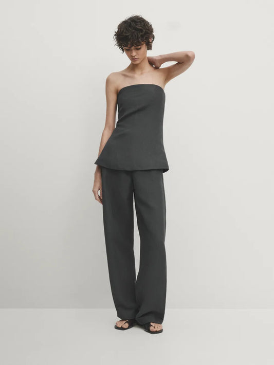 Pantalón traje total look con lino