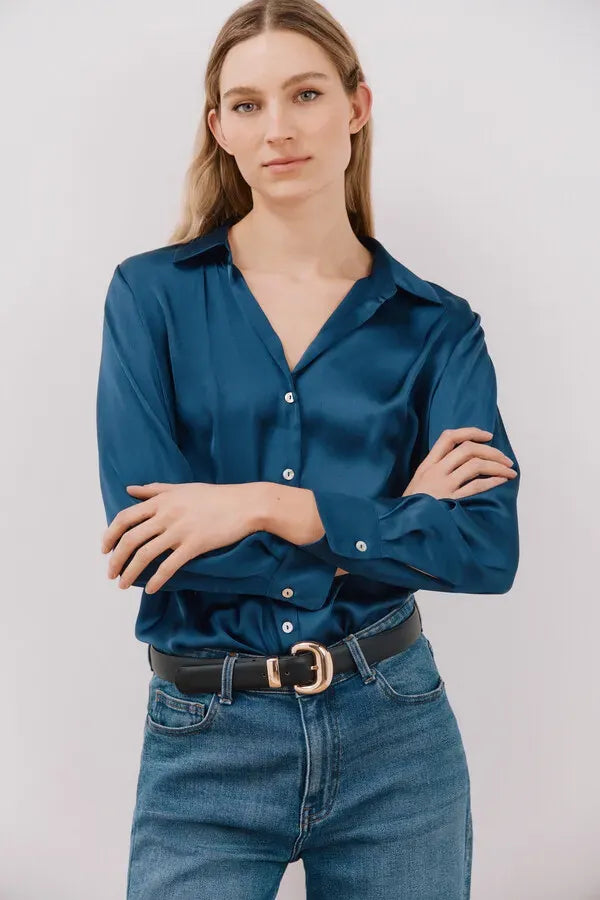 Blusa satinada manga larga