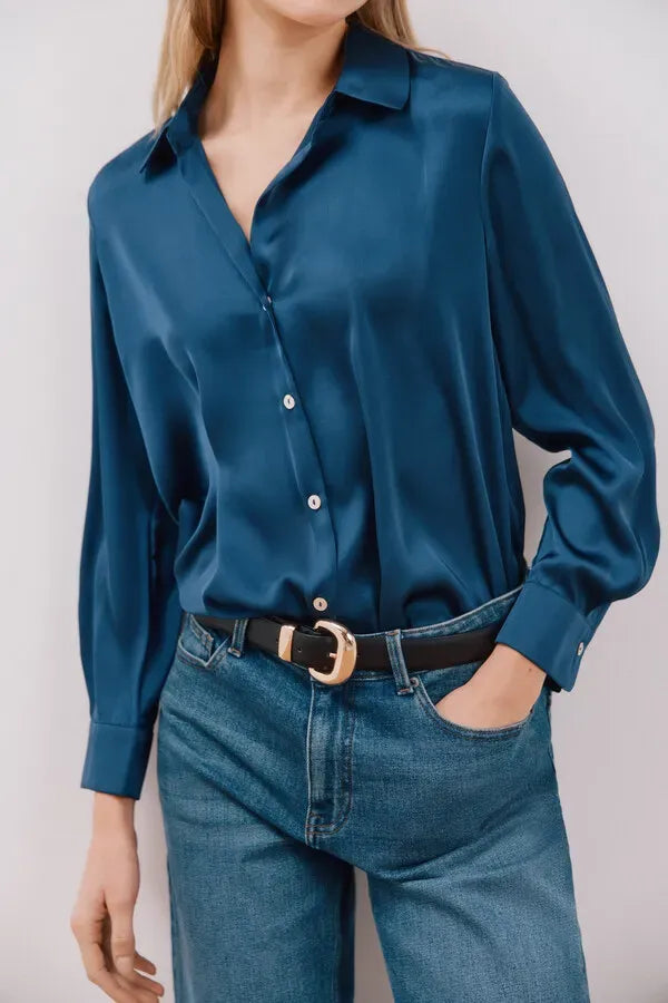 Blusa satinada manga larga