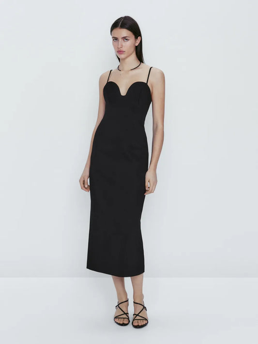 Vestido negro escote corazón - NEGRO