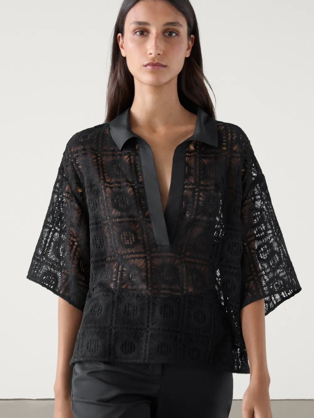 Camisa crochet bordado cuello polo