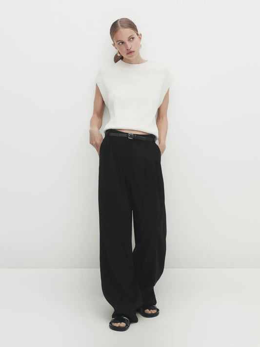 Pantalón pinzas negro - NEGRO