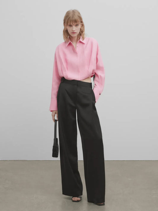 Camisa crop lino -Studio - ROSA