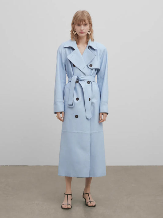Chaqueta trench piel napa cinturón - Studio - CELESTE