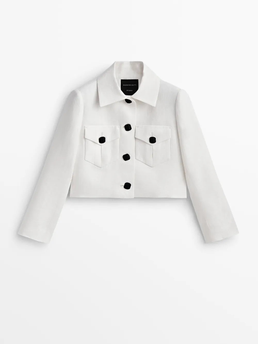 Chaqueta corta lino jacquard -Studio - BLANCO
